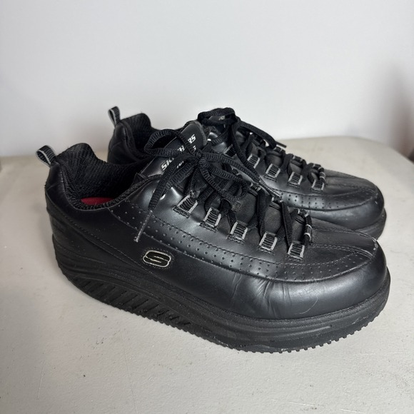 Skechers Work Shoe Men's Sz 9 Shape Ups Work Walking Black Leather Non-Slip - Picture 1 of 15